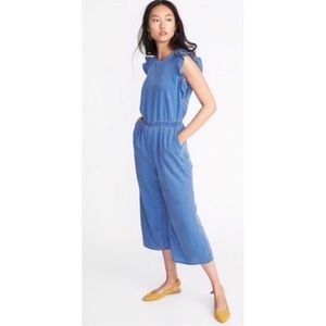 🆕 OLD NAVY Flutter Sleeve Tencel Jumpsuit Blue Size L NWT